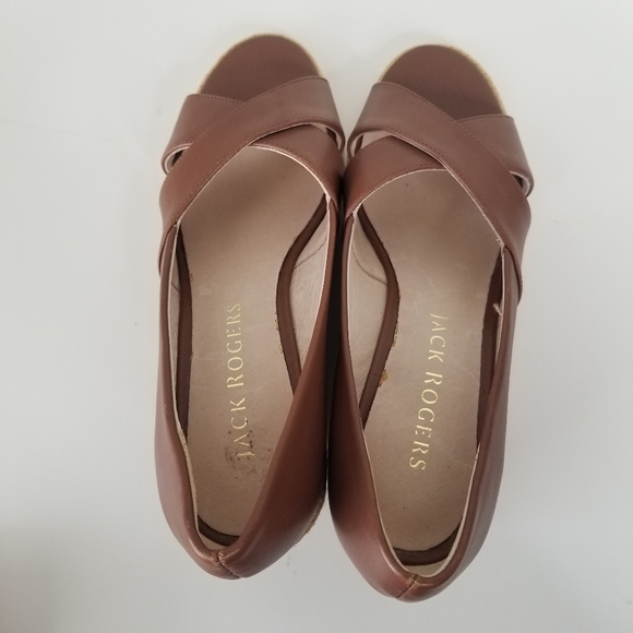 Jack Rogers Palmer Criss Cross Leather Espadrille Wedges Size 8.5M Brown - Picture 7 of 10